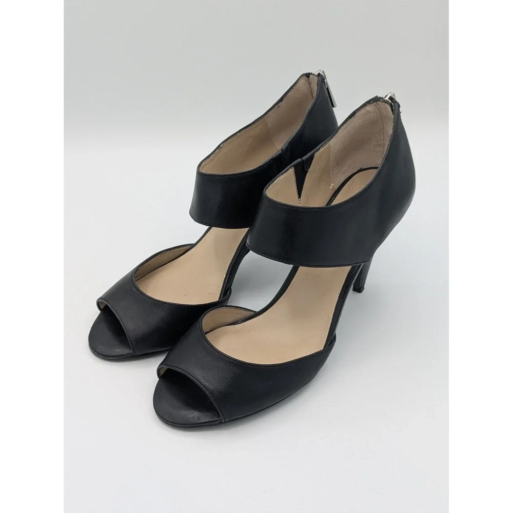 INC International Concepts Heels Size 8M Black Peep Toe Back Zip Stiletto Shoes